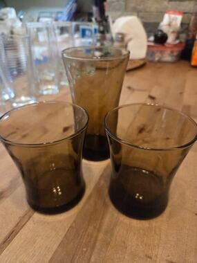 Vintage Anchor Hocking Linden Mocha Glass Set 16oz Tumbler 12oz Rocks 3pc